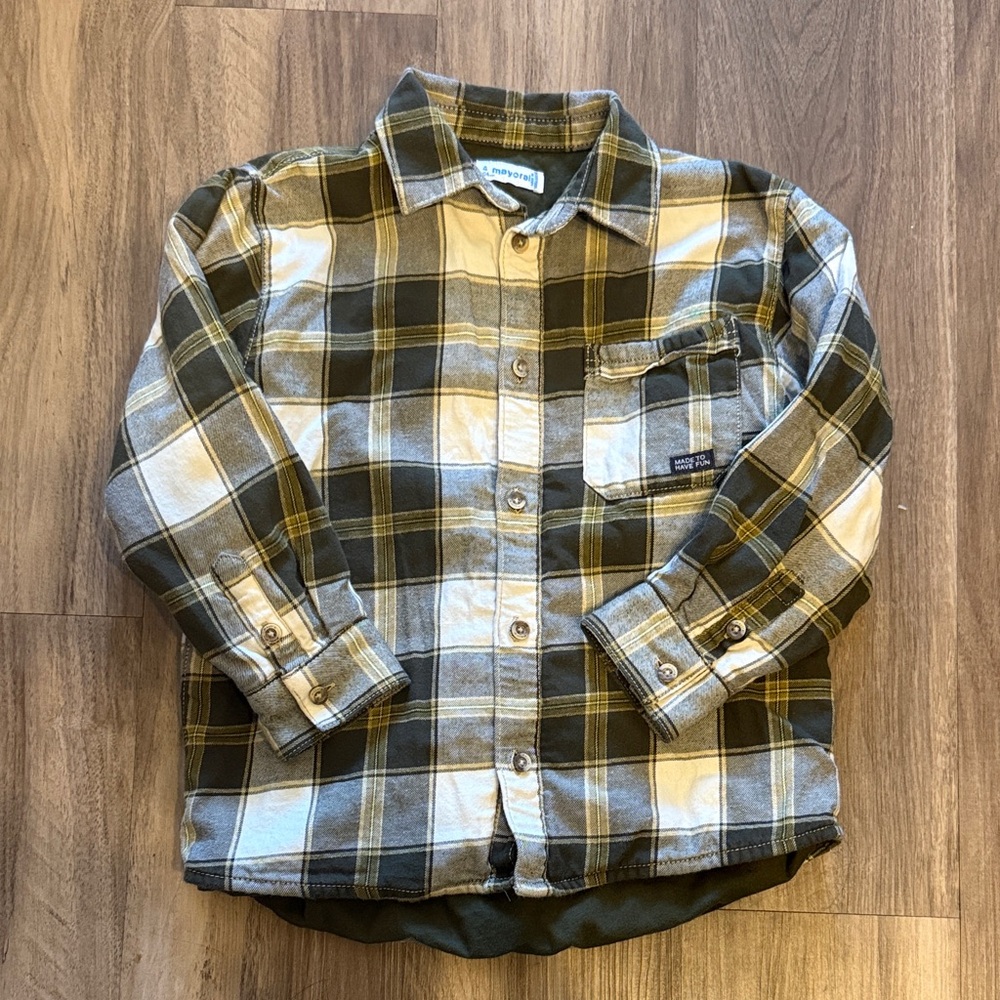 Thick Mayoral Green and Yellow Plaid Button Down Shirt